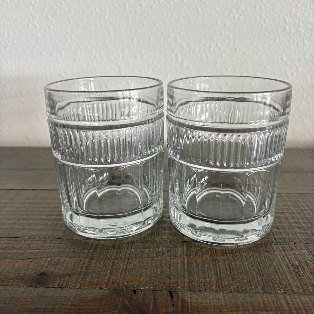 Anchor Hocking Double Old Fashioned Glasses Set of 2 Ribbed Lowball Clear 12oz